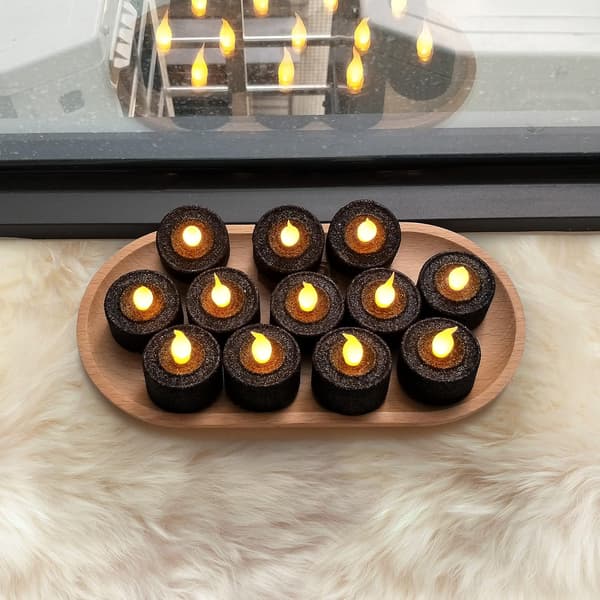 LED sorte stearinlys, batteridrevne telys med indbygget 6/18 timer, sorte flammefri telys til Halloween
