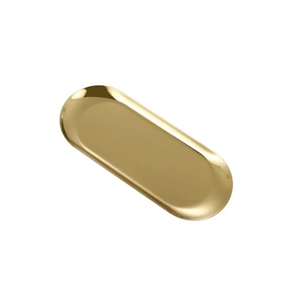 Guldbelagt Bakke, 2 stk. Rustfrit Stål Oval Opbevaringsbakke, Kosmetik Organizer Bakke, Bakke til Dessert, Smykker, Lys - 30*12.5cm