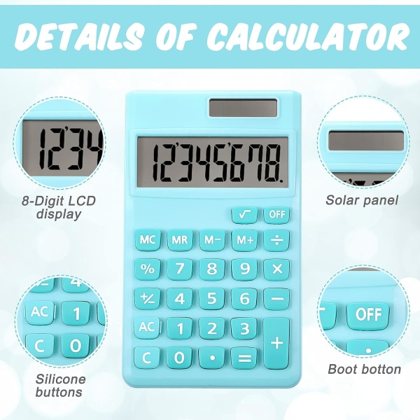 2 stk. Standard kalkulatorer Mini digital skrivebords kalkulator med 8-sifret LCD-skjerm