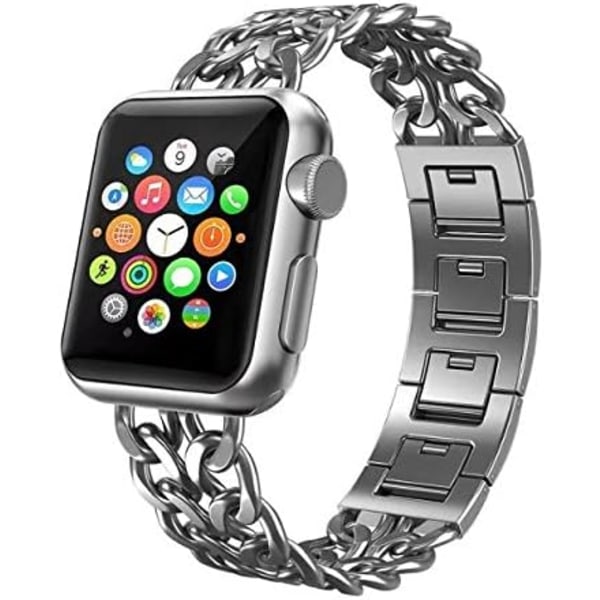 Kompatibel med Apple Watch remmar 42 mm Cowboy-kedja i rostfritt stål Smart Watch -rem Reservarmband Metallarmband för 42 mm Apple Watch 3/2/1, SILVER