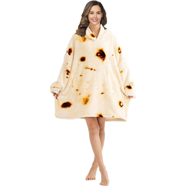Oversized bærbare tæpper, blødt plys trykt Sherpa tæppe sweatshirt med lommer, one size fits all Pancakes