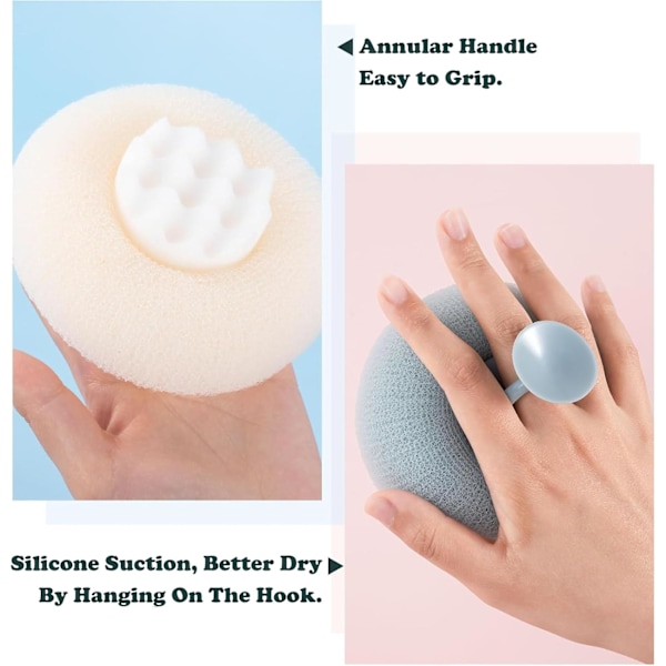 2 i 1 med Solros Badboll Sugpropp Badsvamp Exfolierande Rengöringsborste Svamp Mesh Kudde Duschboll (Beige + Blå)