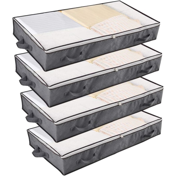 Förvaringsväska under sängen - Stor organizer - Vikbar förvaringslösning för tyggarderob med dragkedja och förstärkta handtag, 4-pack