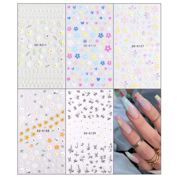 5 ark nagelkonst klistermärken manikyr nagel klistermärken dekorativa nagel klistermärken blomma nagel klistermärken