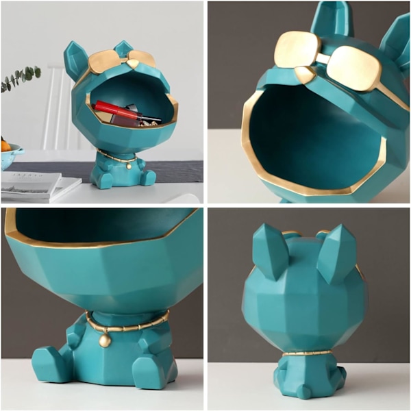 Stor Bulldog Staty, Nyckel- och Smyckesförvaringslåda, Heminredning, Hundskulptur Dekorationer Passar för Bord, Sovrum, Arbetsrum, Veranda White