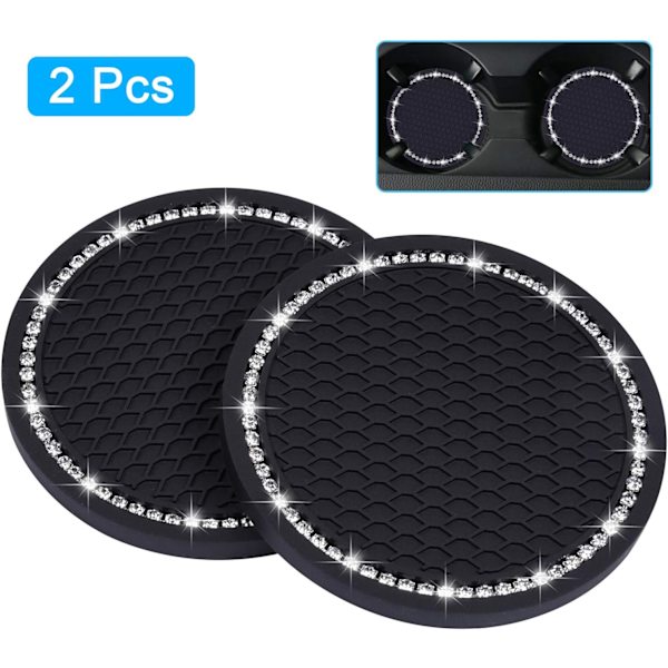 Bilbægreunderlag, 2 stk. PVC bilkopholder-gadget autoindsats-bægreunderlag - skridsikker universal bilinteriørtilbehør (2,75\" diameter) sort