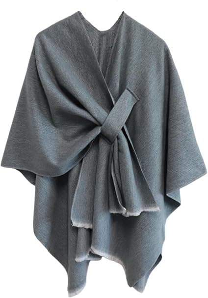Damponcho, vändbara överdimensionerade sjalar, elegant stickad filtkappa, omlottkofta, grå