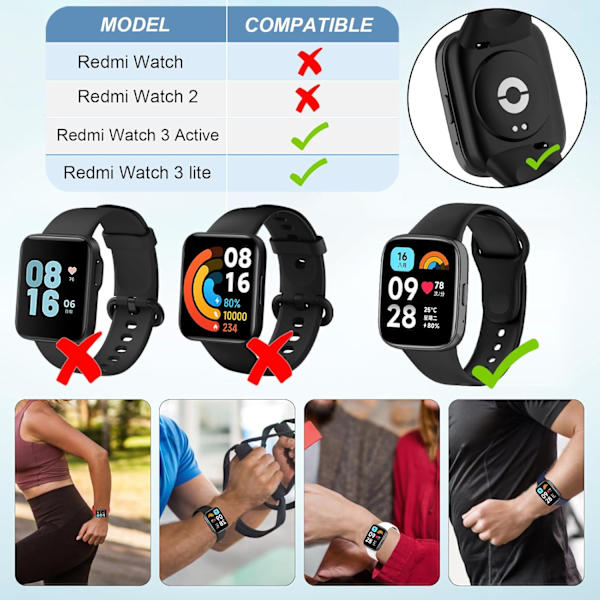 6 stk. rem til Xiaomi Redmi Watch 3 Active, Xiaomi Watch udskiftningssilikonerem farverig rem