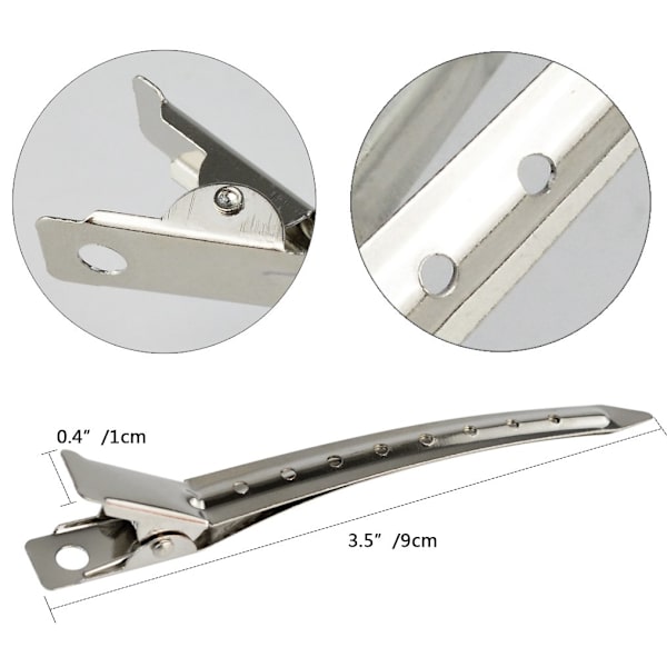 12 Pack Anka-Clips, 3,5 Tum Rustfri Metall Alligator Curl Clips med Hål för Hårstilering, Hårfärgning, Silver