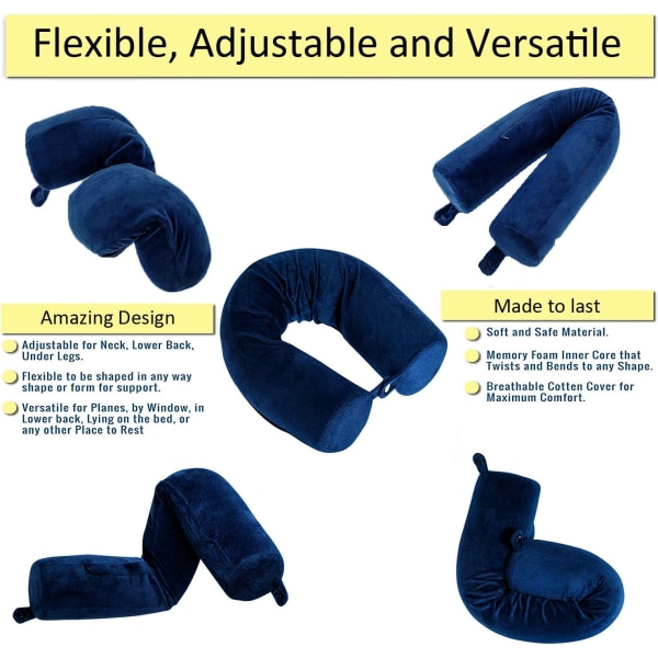 Twist Memory Foam Resepudde Nacke,Haka,Axel,Ländrygg och Benstöd för Vuxna Flygresor Kudde (Blå)