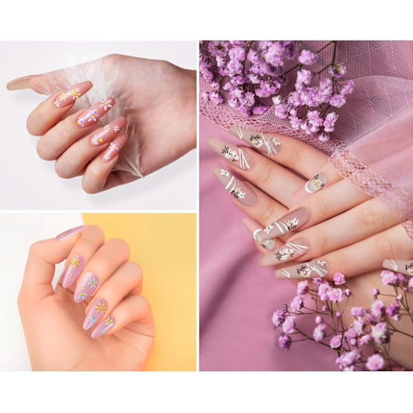 Blomster Nail Art Stickers, Embossed Nail Decals Nail Art Design Selvhæftende Negle Tilbehør med Neglepincet
