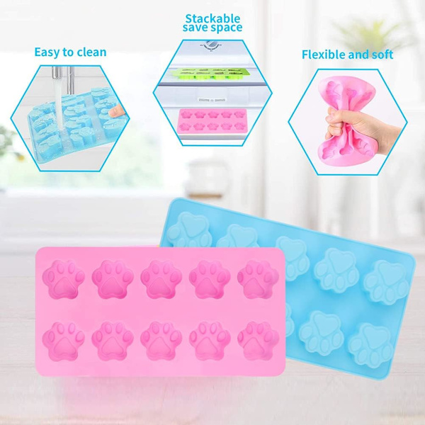 2-pack tassar i silikonformar, 10 håls chokladform hund silikonform återanvändbar valp katt tass isform DIY bakverktyg för pudding
