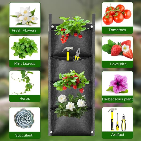 Fickor Väggplanteringspåsar, Vertikal Planteringspåse, Väggficka för Växter, för Balkong, Utomhus, Trädgård, Gård