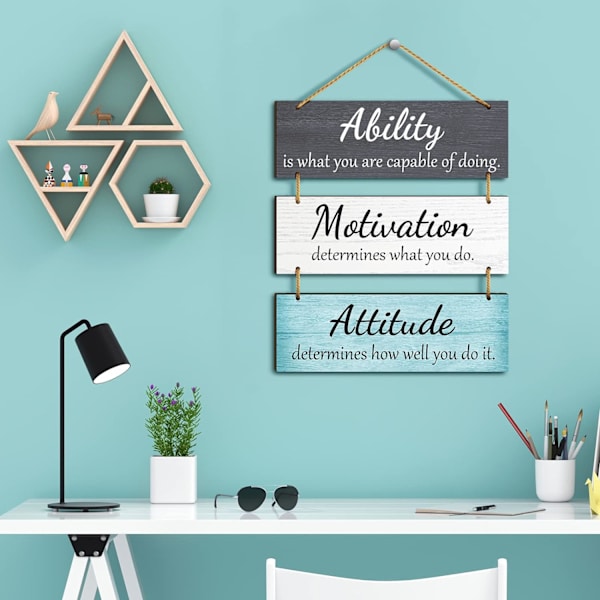 Inspirerande väggdekor i rustik stil för kontor, väggdekoration med motiverande citat, träväggsskydd med ordspråk
