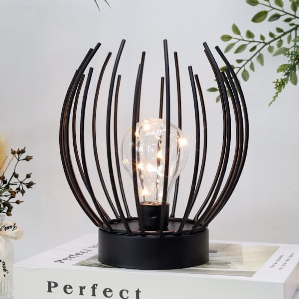 Metallbordslampa med bur, sladdlös batteridriven lampa med Edison-lampa, perfekt för bröllop, fester, uteplatser, inomhus och utomhus