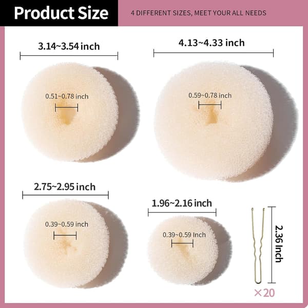 Hårknold Shaper Sæt, 4 Størrelse Beige Donut Knold Maker + 20 Gyldne Hårnåle til Blondt Hår, Chignon Knold Maker Hårring Stil Tilbehør