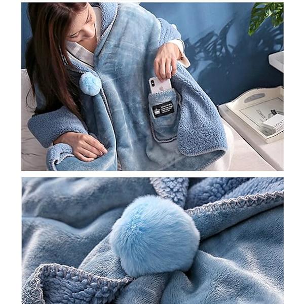 Womens Cosy Wrap Shawl Wool Blanket Pashminas Cover Up Winter Wraps för kvinnor, Warm Blanket Cape Wraps Shawl Blue