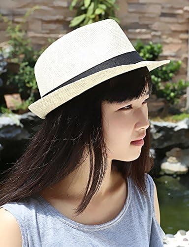 1 stk. Panama Sommer Fedora Trilby Stråhatte Solhatte til Mænd Kvinder Strandhat Klassisk (Beige)