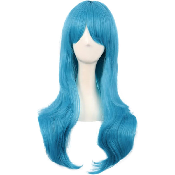 70cm/ 28 tum Lång Lockig Dam Curl Anime Kostym Peruker Cyan blue