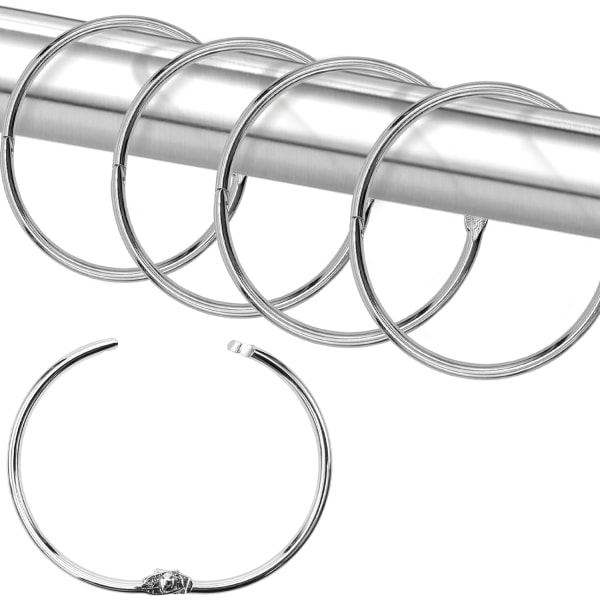 Duschdraperi-krokar, duschdraperi-ringar för badrum duschstång, snäppfogsdesign silver