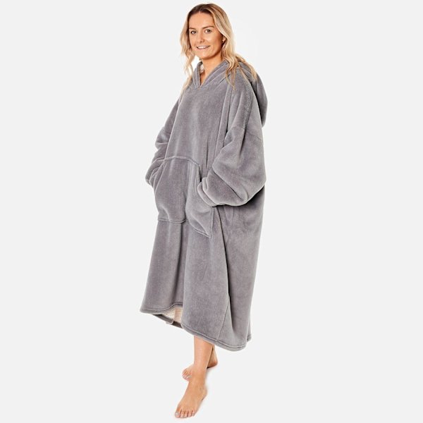 Extra lång oversized filt hoodie bärbar filt med fickor ärmar mjuk Sherpa fleece bärbar filt jättetröja Charcoal Grey