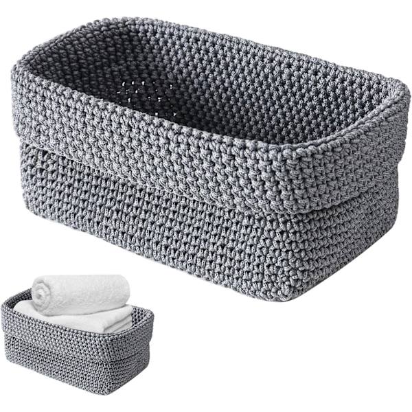 Kudotut säilytyskorit, kylpyhuonesäilytyskorit, pienet järjestyskorit, pieni virkattu kori, 21 * 13 * 15,5 cm