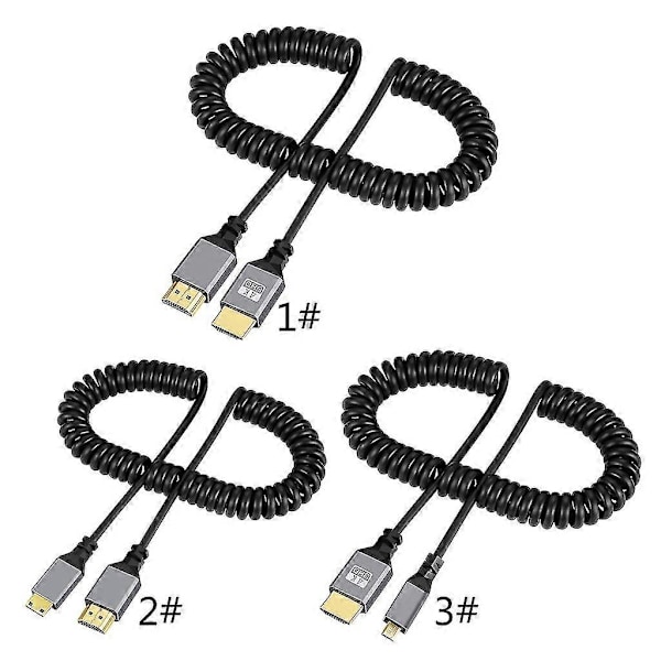 4k@60hz HDMI-kompatibelt til HDMI/mini HDMI/Micro HDMI/spiralforlænget kabel, micro HDMI til HDMI