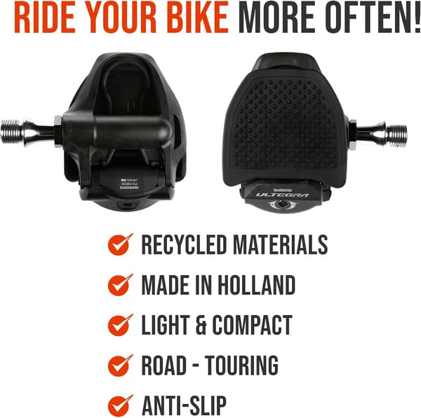 Adapter kompatibel med Shimano SPD-SL clipless-pedaler, omvandlar clipless till platta pedaler, ger grepp och komfort