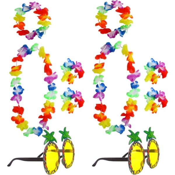 Ananas solbriller og 4 stk. hawaiiansk lei-blomsterkrans til kostumesæt til tropisk hawaiiansk luau-temafest