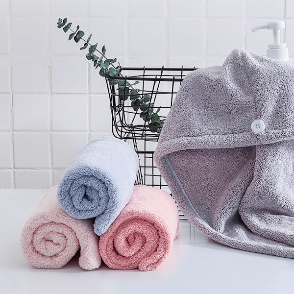 Mikrofiber Hårhanddukar, Superabsorberande Snabbtorkande Turban med Knapp, Hårmössa för Långt, Lockigt och Tjockt Hår, Idealisk för SPA och Smink