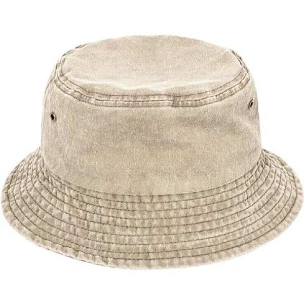 Ren Tvättad Bomulls Bucket Hat, UV-Solskydd Andningsbar Strandsemester Reshatt Khaki