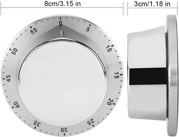 Profesjonell manuell timer, 60-minutters mekanisk kjøkkentimer med magnetisk base, nedtelling for matlaging og baking (sølv)