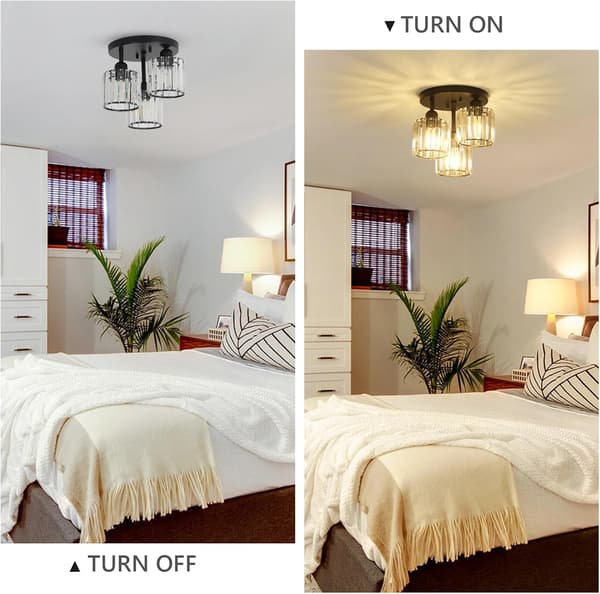 1 stk. moderne krystallysekroner, 3-lys krystallamper til stuen, semi-flush loftslamper (sort)
