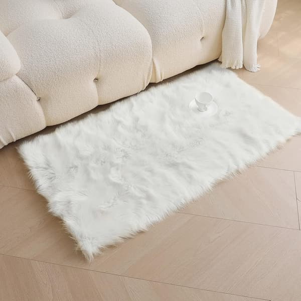 Firkantede tæpper i imiteret pelsfleece, vaskbart yogatæppe, soveværelsestæpper, kamel - 2'x 3', hvid