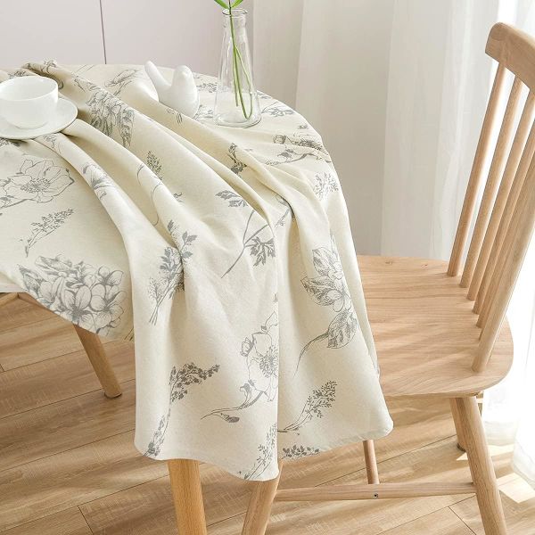 Rund dug i beige med tryk 150 cm, lille rund dug, rund dug, der er nem at tørre af