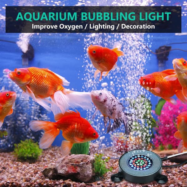Akvarium LED Luftsten Bubbellampa, med 36 LED-lamppärlor, automatiskt färgbyte, stödjer anslutning av akvariumluftpump