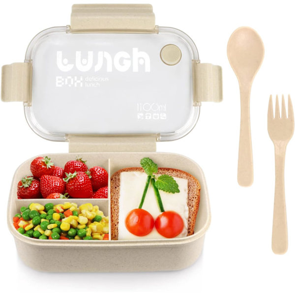 Bento frokostboks til voksne, beholder med genanvendelige redskaber, BPA-fri, mikrobølgeovnsikker Bento-boks
