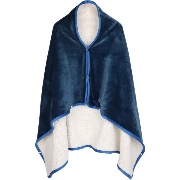 2 i 1 Bärbar Snuggle Filt Ärmar Mjuk Sjal Flanellfilt Vinter Varm Kastfilt Fluffig Sängfilt Sovande Filt Vardagsrumsfiltar Dark Blue
