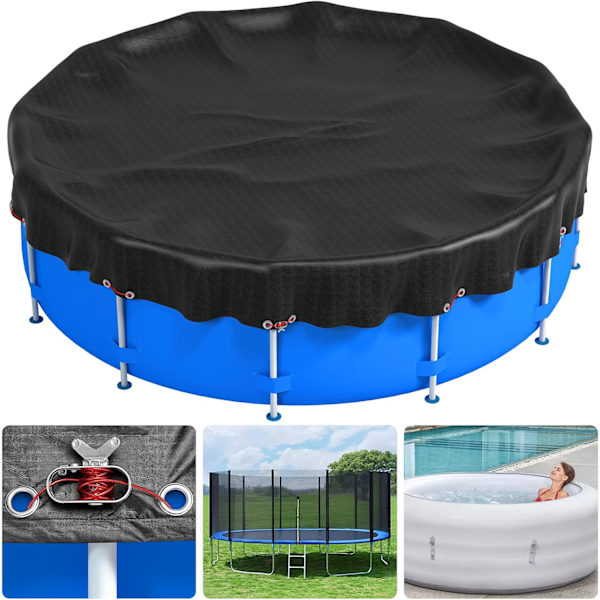 8Ft Poolskydd, Rund Poolskydd för Ovanjordiska Pool, 210D Oxford Solpoolskydd med Trådspänningsrep