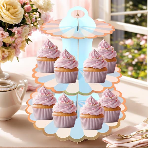 Muffinsställ, desserttorn, tårt- och bakelsehållare (blå och vit)
