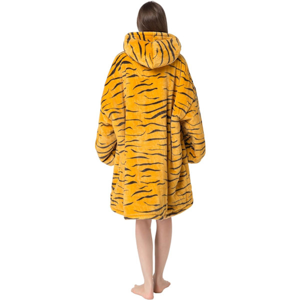 Oversized bærbare tæpper, blødt plys trykt Sherpa tæppe sweatshirt med lommer, one size fits all Tiger