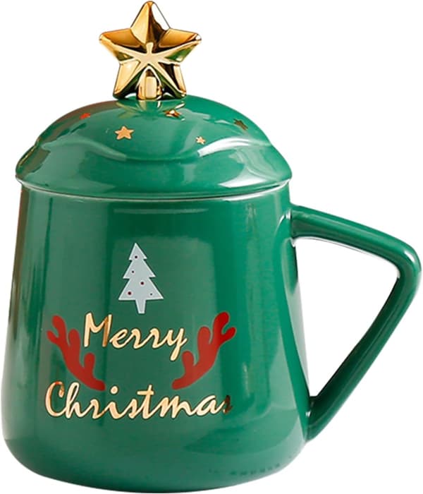 Julekopp i keramikk med lokk, julekopp i keramikk, julepynt til barn, tenåringer, kvinner og menn (B)