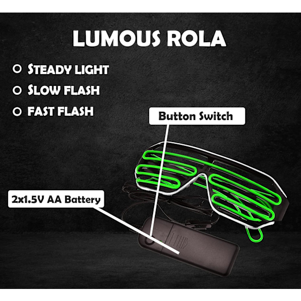 Glow In Dark Flashing Led Solbriller, Lysende Briller Til Fester, EDM, Halloween RB01(Hvit + Grønn)
