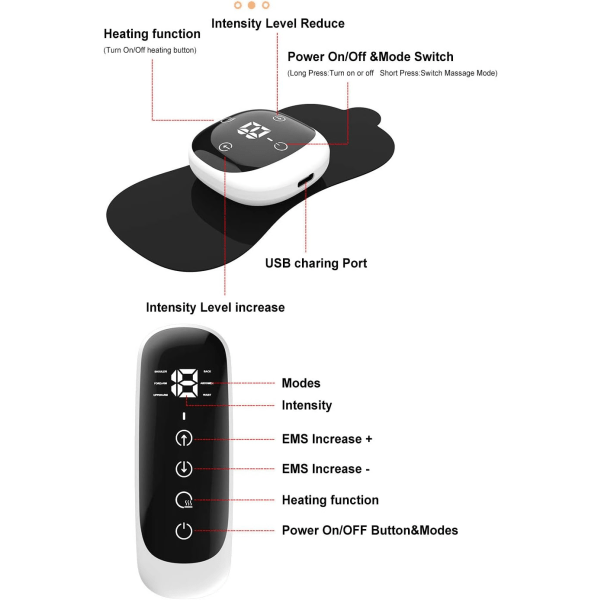 Langaton TENS-laite kivunlievitykseen TENS-yksikkö Lämmitetty ladattava lihasstimulaattori EMS-hieronta