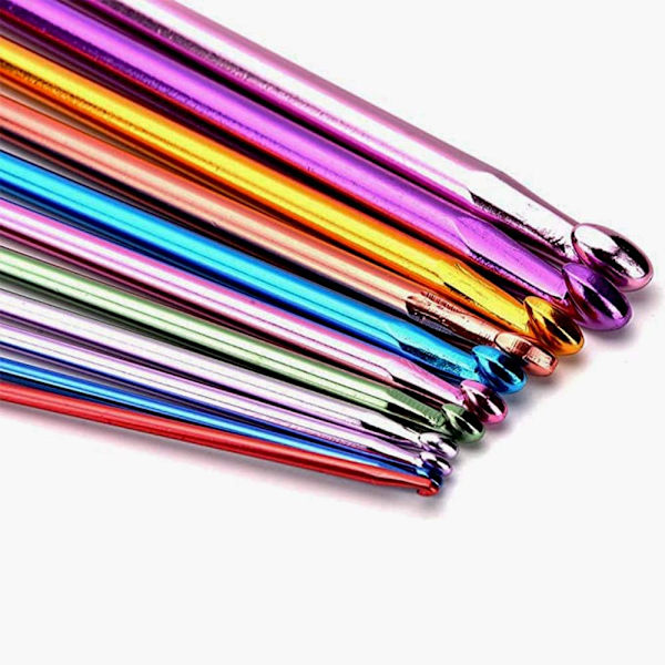 Virka nålar 11 delar virka set, flerfärgade aluminium stickor för vävverktyg 2 till 8mm flerfärgade