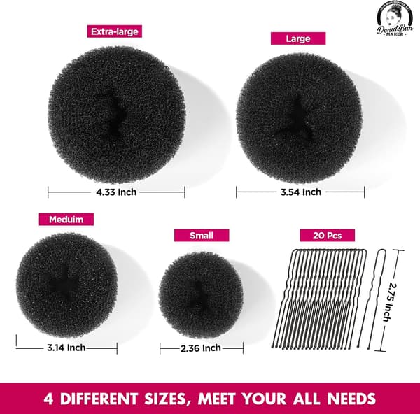 Hårknold Shaper Sæt, 4 Størrelser Sort Donut Knold Maker + 20 Gyldne Hårnåle til Blondt Hår, Chignon Knold Maker Hårring Stil Tilbehør