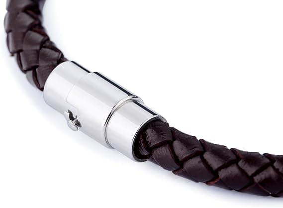 2PC, flettet læderarmbånd i rustfrit stål til mænd og kvinders håndledsarmbånd, sort
