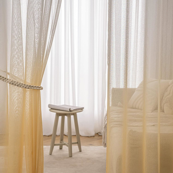 Gjennomsiktige gardiner voile gardin med øyer fargegradient dekorative gardin vindusgardin for soverom og stue, sett med 2 Yellow 214cm*160cm