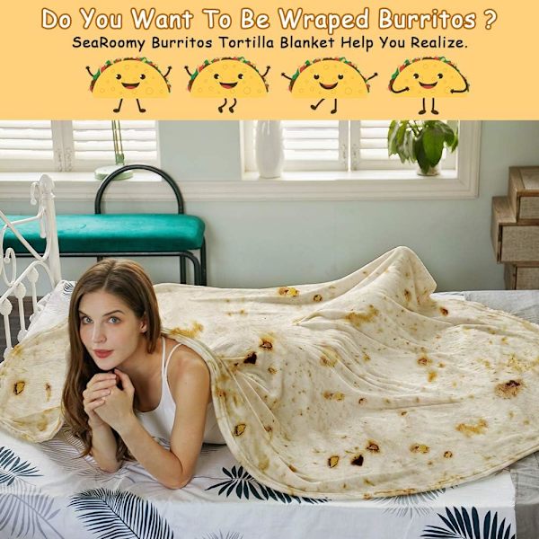 Burritos Tortilla Wrap Teppe, Nyhet Morsomme Gaver Gigant Tortilla Rund Myk Teppe for Barn 卷饼3 180X180CM