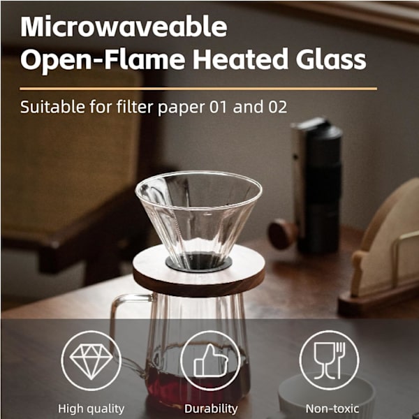 600 ml Träfästen Glas Kaffe Dropp och Kanna Set